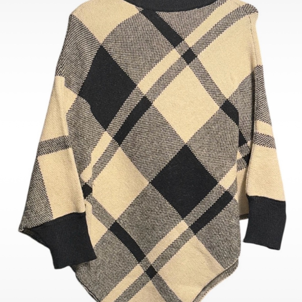 SHEIN Black and Tan Plaid Women's Poncho